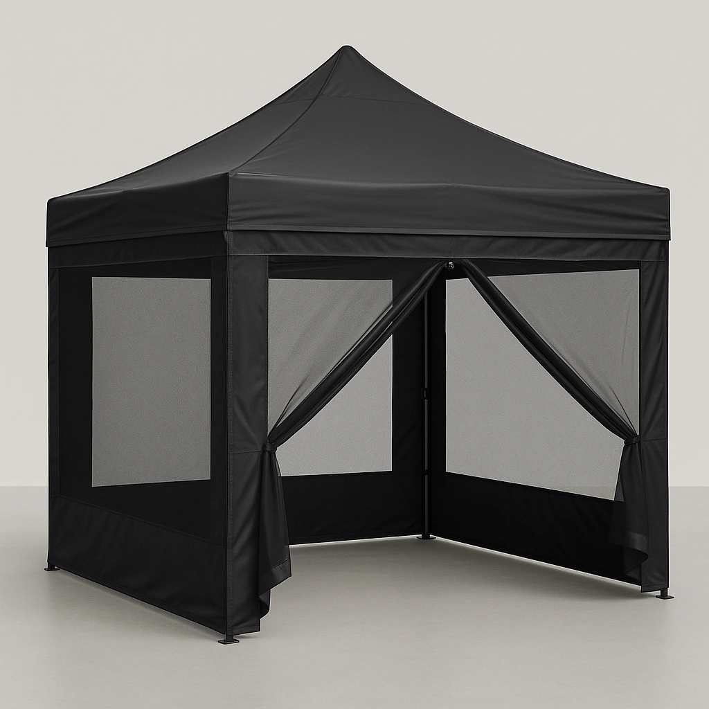 Pavillon de jardin en acier noir/polyester pour extérieur, 300 x 300 x 290 cm