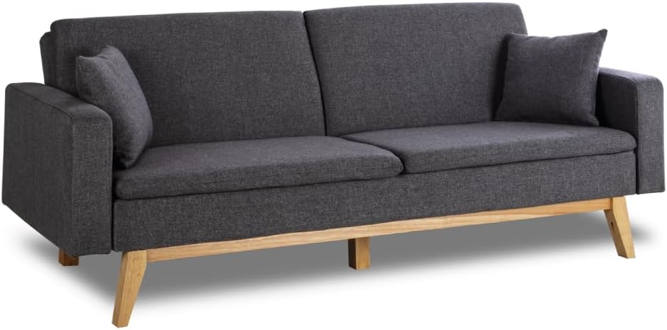 Don Descanso Reine 3-Sitzer-Schlafsofa, Stoffbezug, Click-Clack-Öffnungssystem, Sofa-Maße: 201 x 73 x 79 cm, Bett-Maße: 201 x 99 x 42 cm, inklusive 2 Kissen, Hellgrau