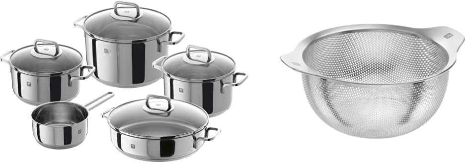 ZWILLING 5-teiliges Kochgeschirr-Set, 4 Deckel, induktionsgeeignet, Edelstahl, Farbe: Passion, Hellgrau, Durchmesser: 16 cm, 20 cm, 24 cm, 28 cm