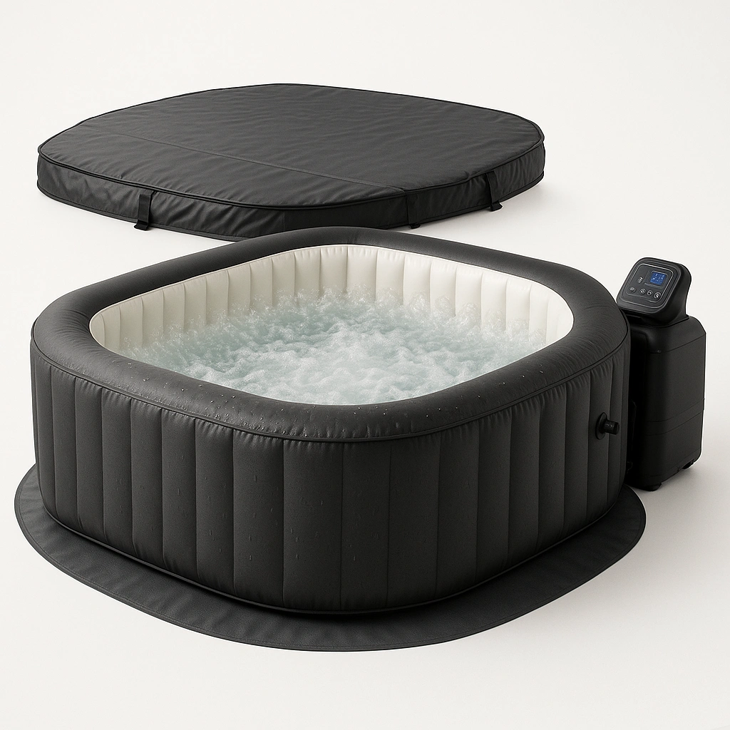 Aufblasbarer Whirlpool, schwarz/weiß, PVC/Schaumstoff, für drinnen und draußen, 160 x 160 x 65 cm - KrDWnGX315Hz