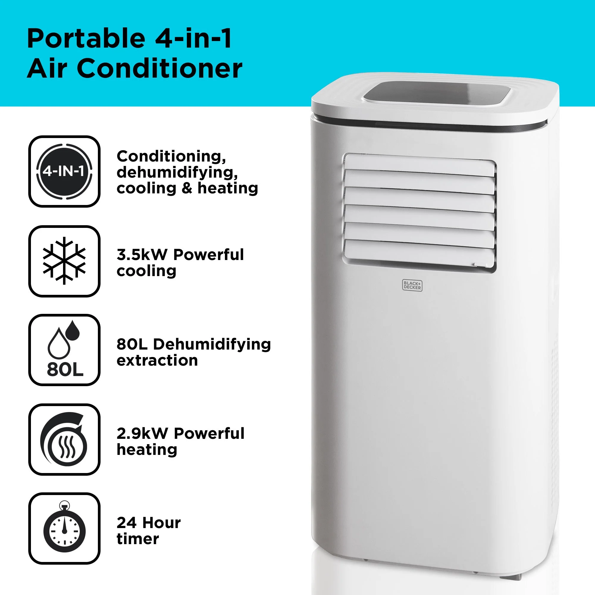 Black+Decker BXAC40011GB 4-in-1 tragbare Klimaanlage 12000 BTU