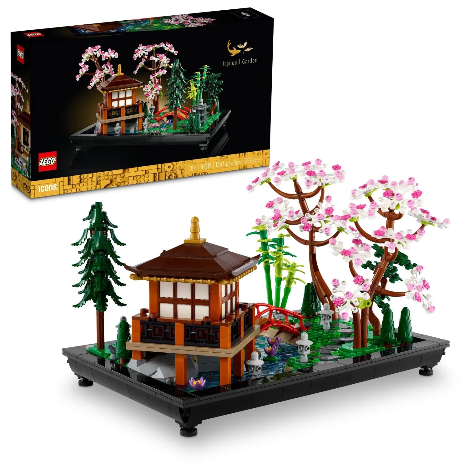 LEGO Icons „Ruhiger Garten“ 10315 – Kreatives Bauset, Geschenkidee für Erwachsene, die japanische Zen-Gärten und Meditation lieben. Bauen und präsentieren Sie dieses Deko-Set für Zuhause oder das Büro.