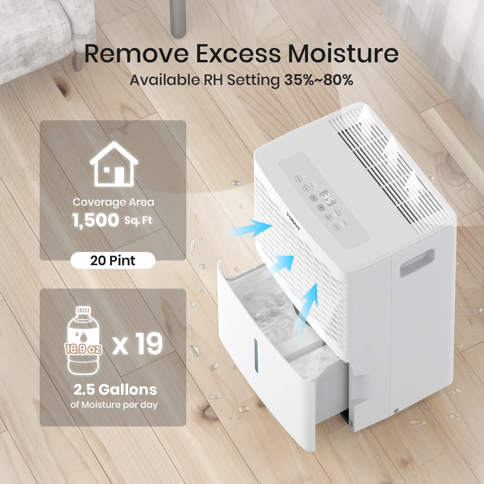 2025 TOSOT 20-Pint Luftentfeuchter für Räume bis 1.500 Quadratfuß. Energy Star-zertifiziert - für Haus, Keller, Schlafzimmer oder Badezimmer - Superleise (Vorgängermodell 30-Pint)