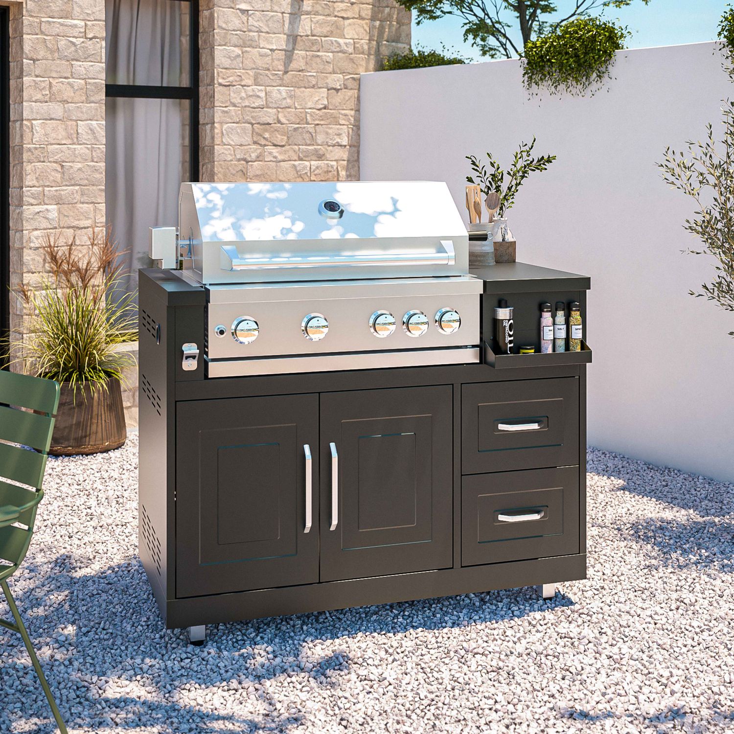 Oviala Gasgrillschrank mit 4 Brennern und Grillrost
