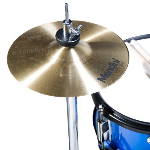 Mendini by Cecilio Kinder-/Jugend-Schlagzeug – 16 Zoll, 5-teilig, Metallic-Blau – Einsteiger-Schlagzeugset mit verstellbarem Hocker, Becken, Fußpedal und Drumsticks – MJDS-5-BL