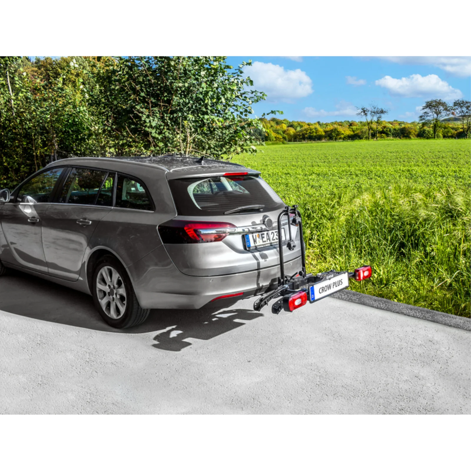 EUFAB Fahrradträger für die Anhängerkupplung (Modell CROW PLUS) – 2025 – für 2 Fahrräder/E-Bikes bis 50 kg. Zusammenklappbar.
