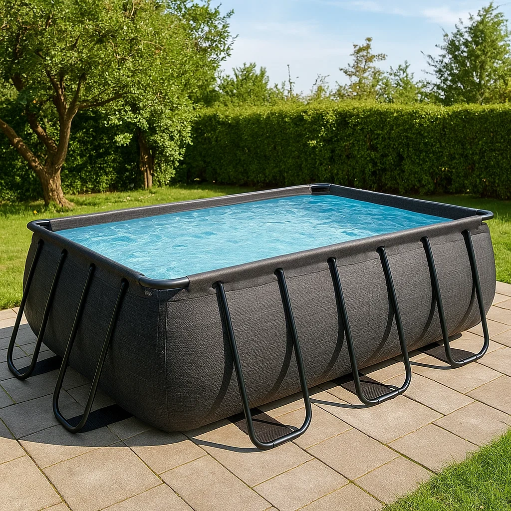 Piscine tubulaire rectangulaire, capacité 8000 litres, PVC renforcé et acier, noire, autoportante, 400 x 200 x 100 cm - bJuUPeN4Bpwj