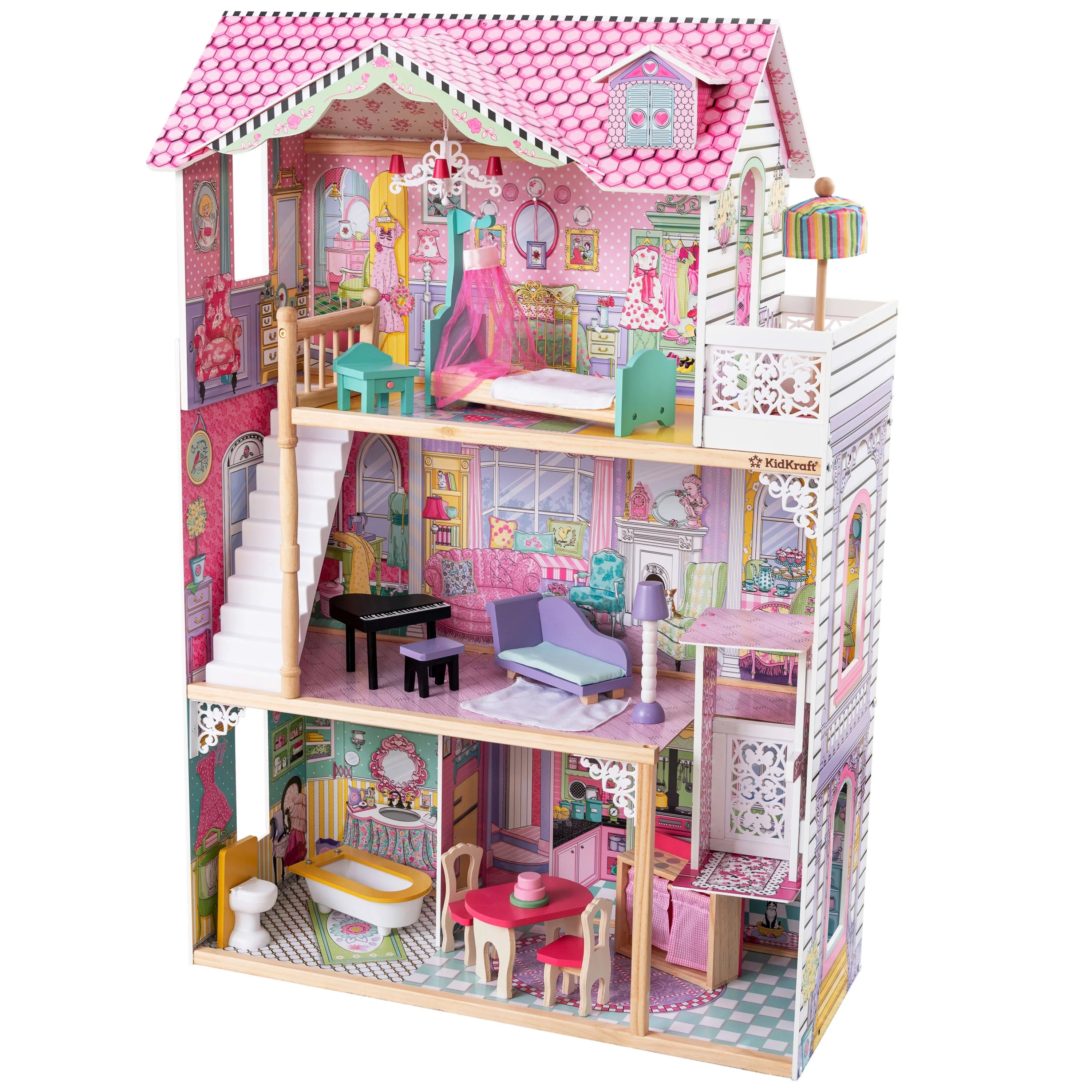 KidKraft Annabelle Holzpuppenhaus mit Aufzug, 17 Zubehörteilen