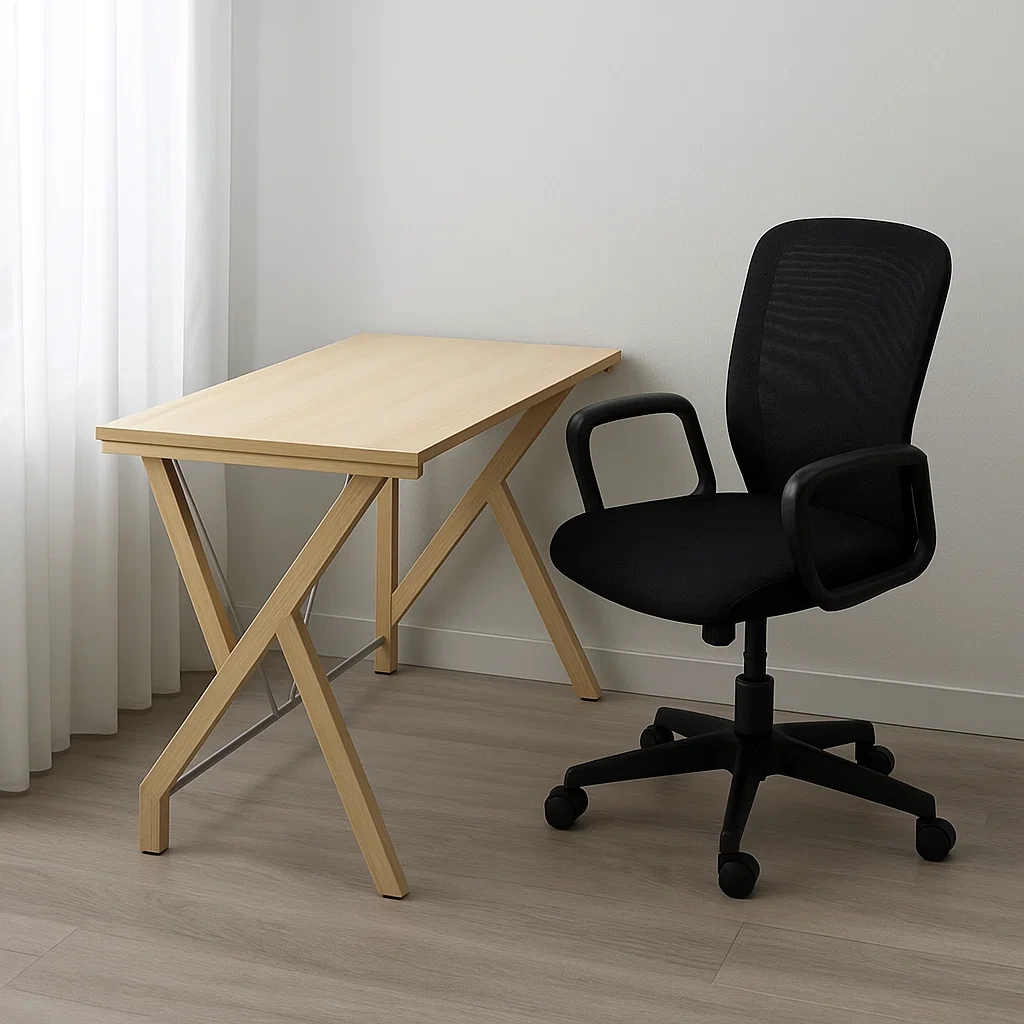 Bureau d'ordinateur en bois naturel, de forme rectangulaire, avec structure métallique, dimensions 120 x 60 x 75 cm, pour bureau ou espace de travail - rlOjJMMI0EnR