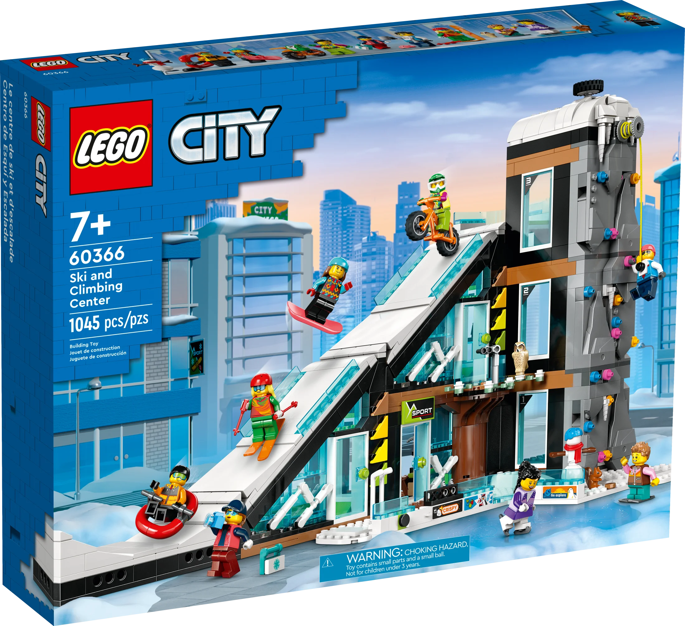 LEGO City Ski- und Kletterzentrum 60366, 3-stöckiges Bauset mit Skipiste, 8 Minifiguren und 2 Tierfiguren für fantasievolles Winterspiel, tolle Geschenkidee für Kinder und Skifans