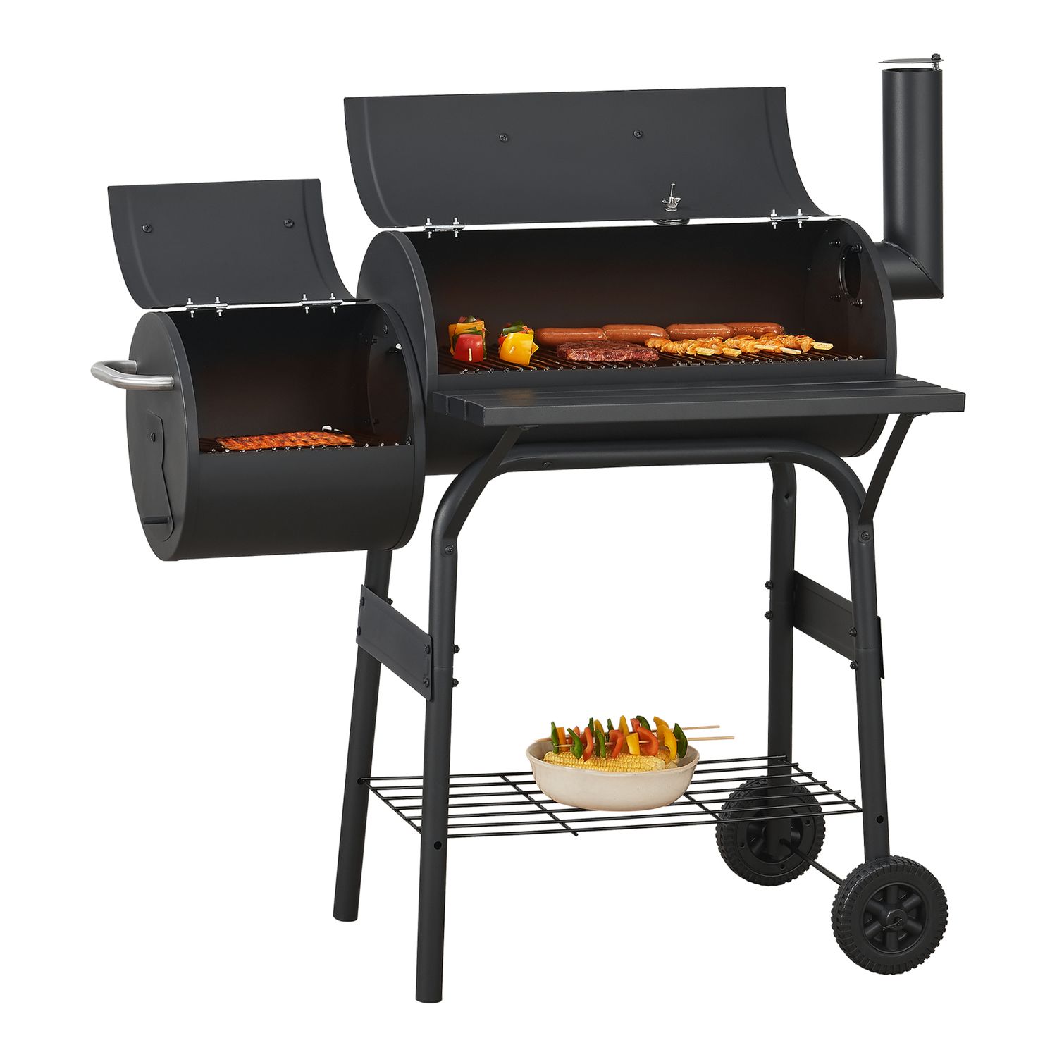 Arielli Holzkohlegrill-Smoker 115 x 110 x 64 cm - Schwarz [casa.pro]
