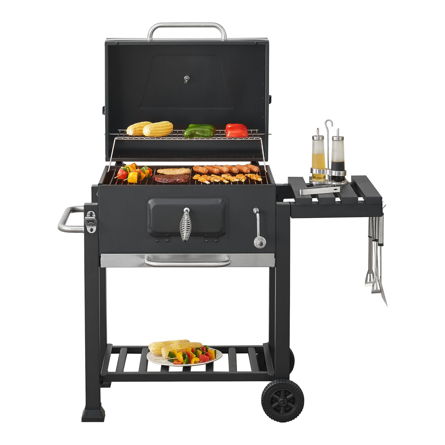 Arnad Holzkohlegrill mit 3 Stahlrosten 105x114x48cm - Schwarz [casa.pro]