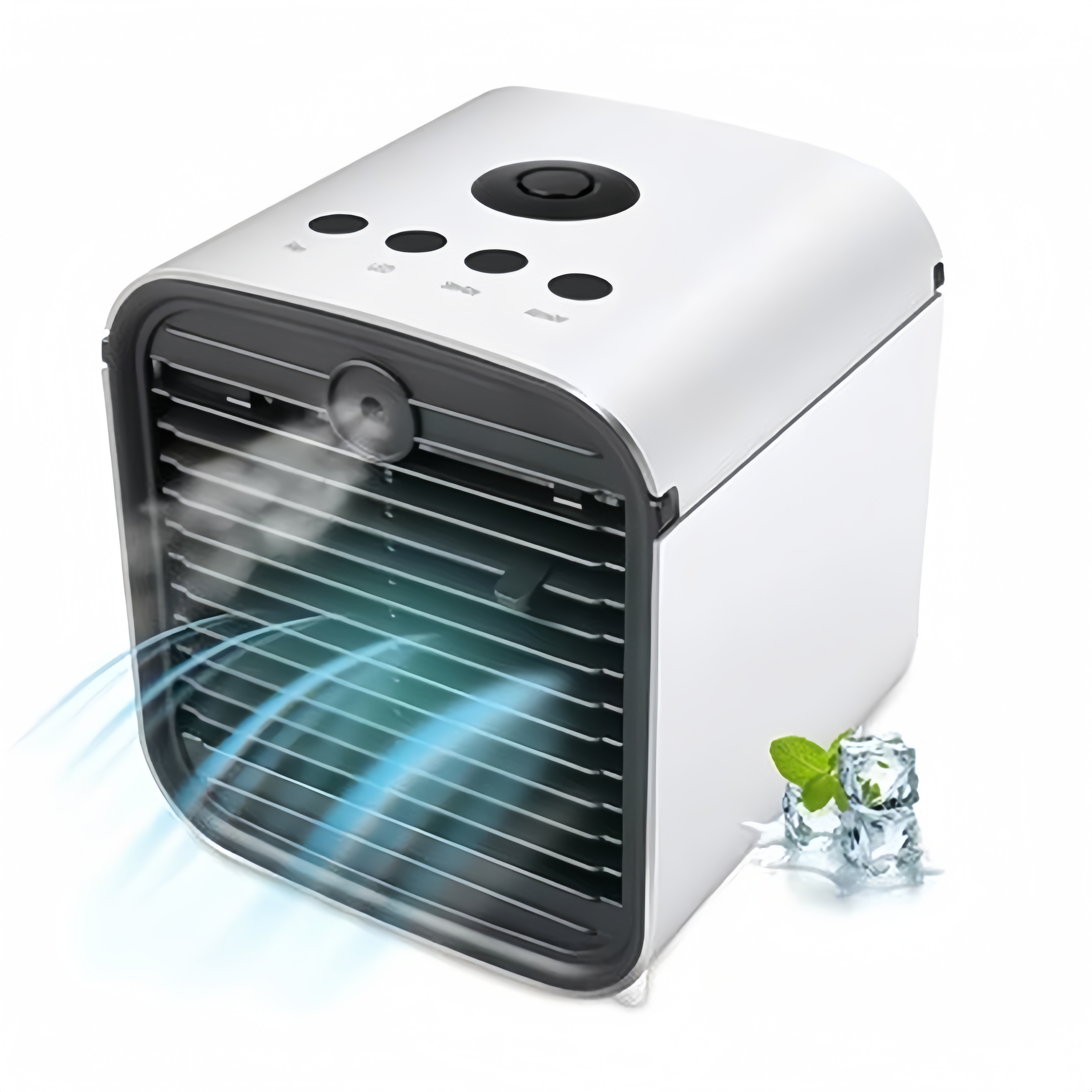 Mini-Multifunktions-Klimaanlage mit Ventilator, LED-Beleuchtung, Luftbefeuchter und Luftreiniger inklusive Akku