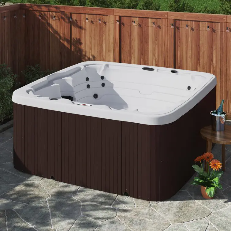 Lifesmart Spas – Quadratischer Plug-and-Play-Whirlpool, 110 Volt. Für 7 Personen. 22 Düsen mit Ozonisator – Espresso-Farbe