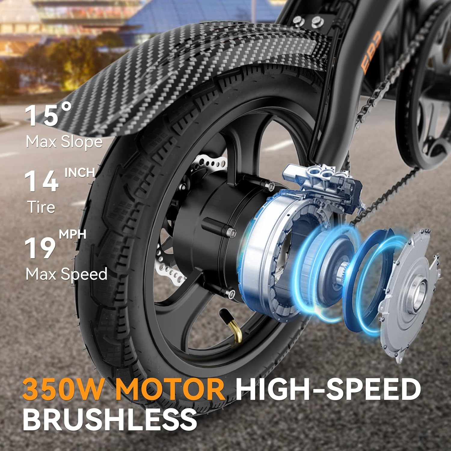 Jasion EB3 Elektrofahrrad für Erwachsene – 34 km/h, 500-W-Motorleistung, 270-Wh-Akku, Hinterradfederung, 3 Unterstützungsstufen, 14-Zoll-Faltrad für Erwachsene und Jugendliche – Entspricht UL2849