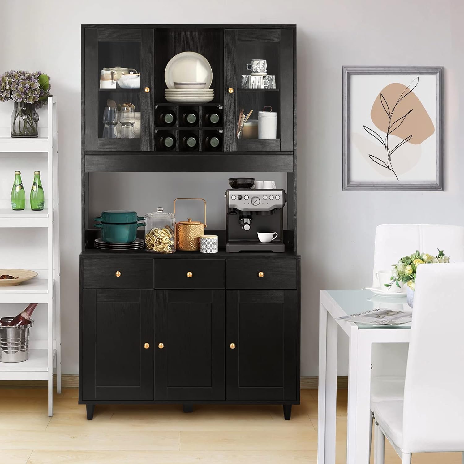 VOWNER Küchen-Sideboard/Buffetschrank, 100 x 38 x 181 cm (L x B x H), Aufbewahrungsmöbel, 5 Türen und 5 verstellbare Einlegeböden, Weiß