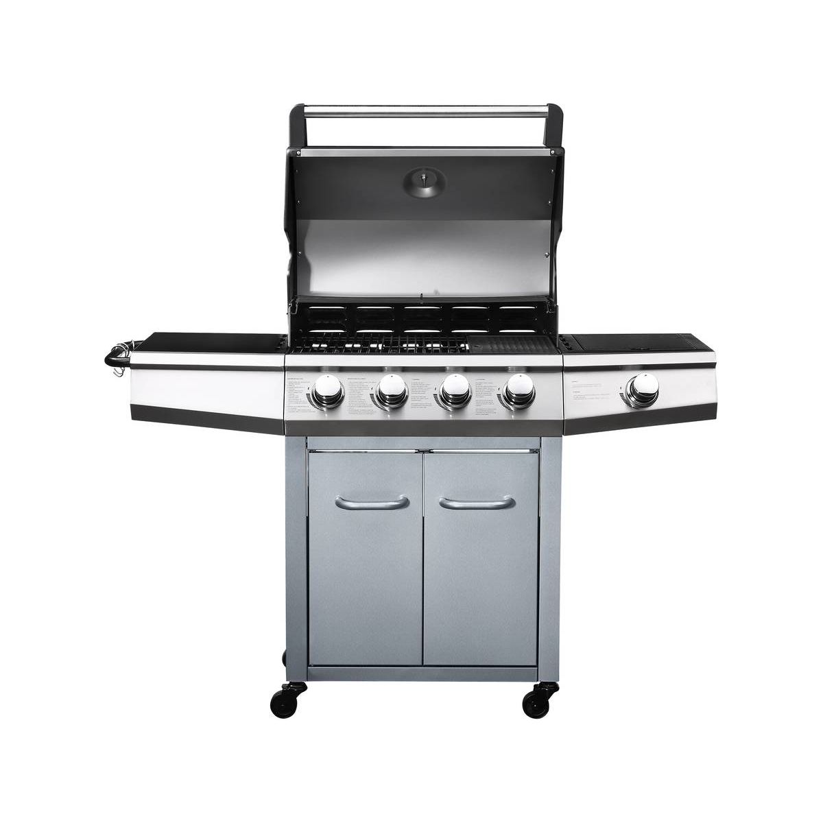 Gasgrill mit LED-Beleuchtung „Bingo 5“ – 5 Brenner (1 Seitenbrenner) – 15,2 kW + Schutzabdeckung – Silber