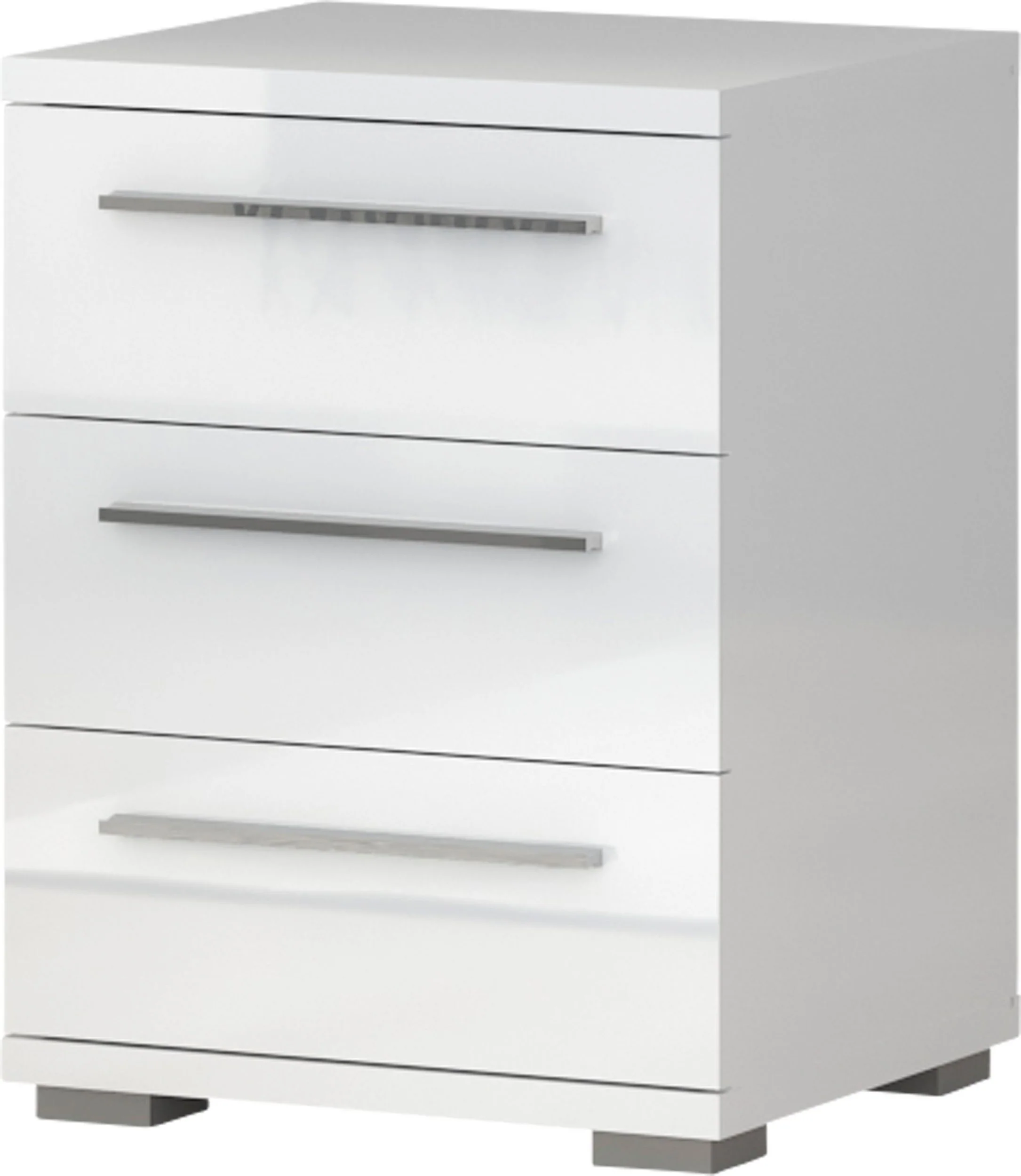 Hochglanzweißer Klaviernachttisch mit 3 Schubladen mit Soft-Close-Funktion, 45 cm breit
