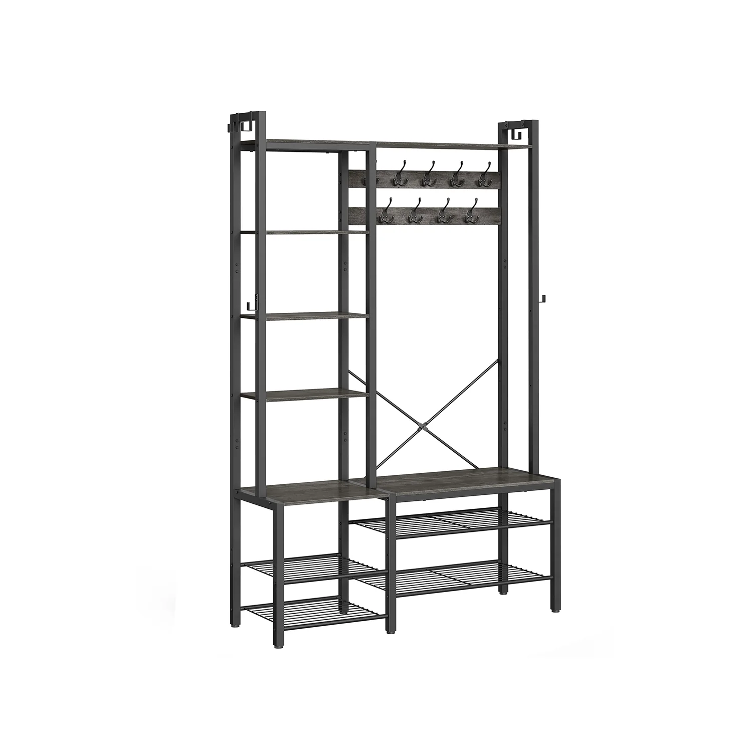 Garderobenständer mit Schuhbank, Steingrau und Tintenschwarz