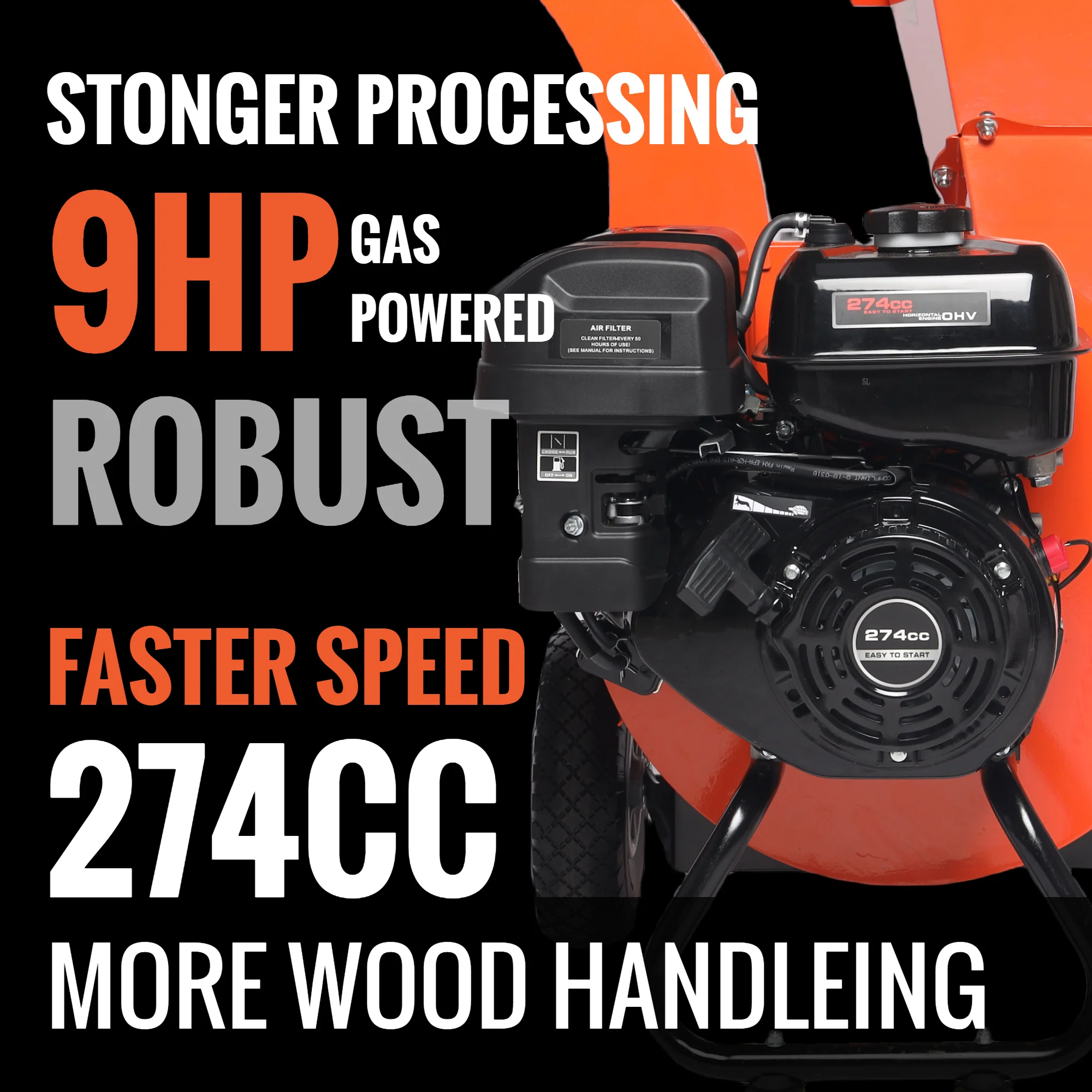 2025 EFCUT C40 Holzhäcksler – 10 cm Schnittkapazität – 9 PS 274 cm³ Motor – Hochleistungs-Thermohäcksler