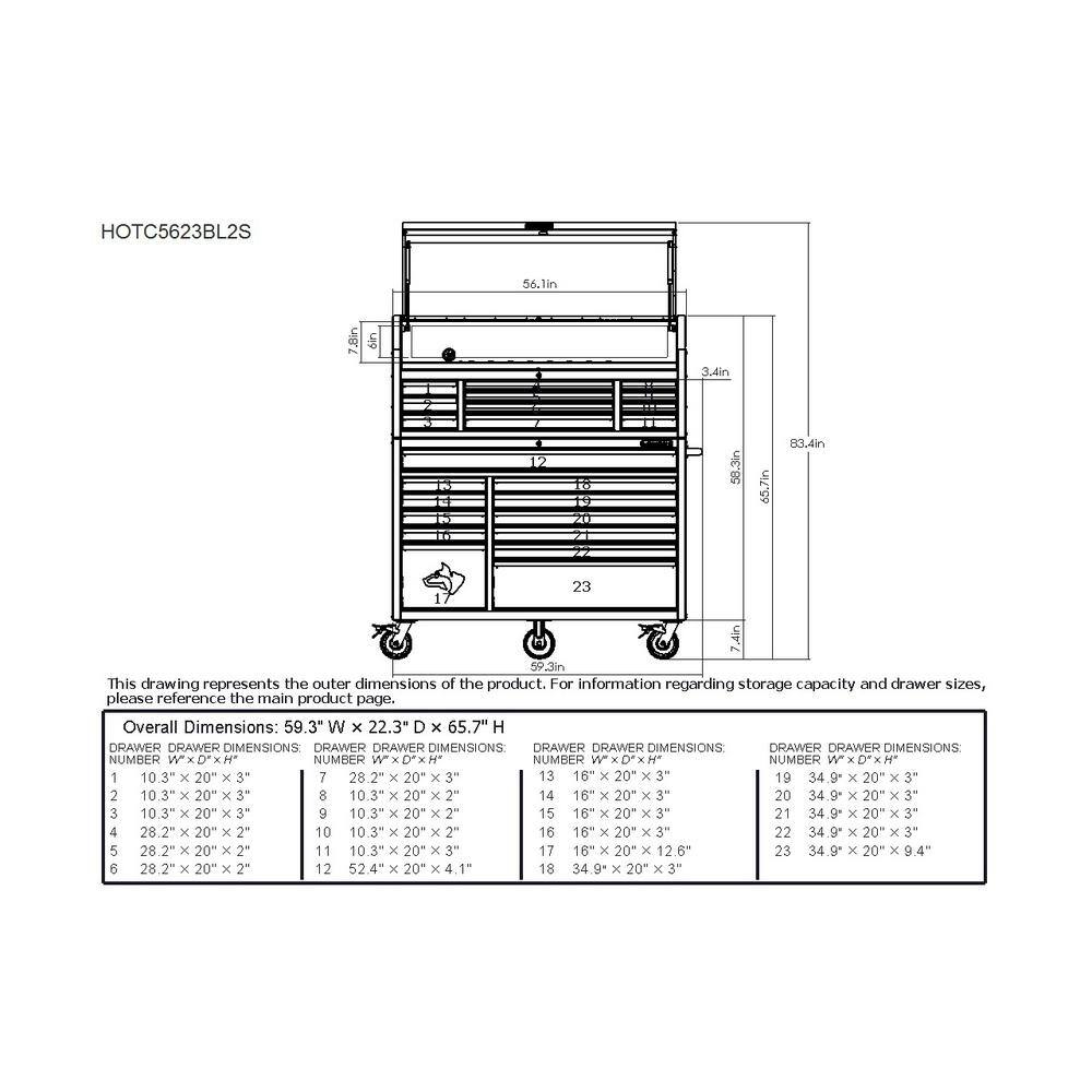 Husky Werkzeugkoffer mit 23 Schubladen und Rollen (Modelljahr 2025) – 142 cm (B) x 56 cm (T) in Mattblau