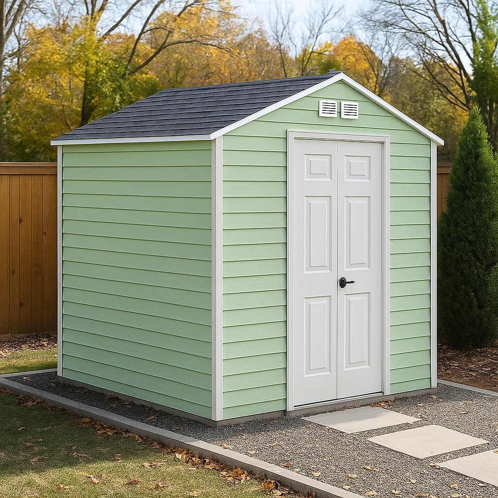 Abri de jardin rectangulaire en résine verte, à toit en pente, pour installation sur surfaces planes, 200 x 170 x 220 cm, pour usage extérieur - TUaI3gOMGJdK