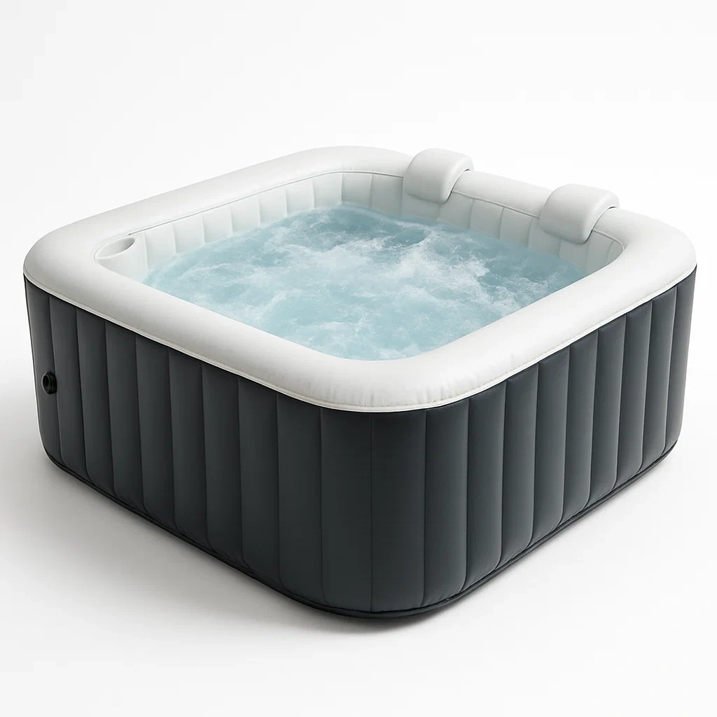 Aufblasbarer Whirlpool 180x180x70 cm, 4 Sitze, quadratisch, grau/weiß, QfkrgdK340Td