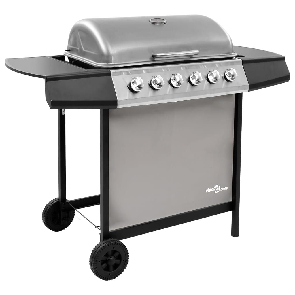 VidaXL Gasgrill mit 6 Brennern, Schwarz und Silber
