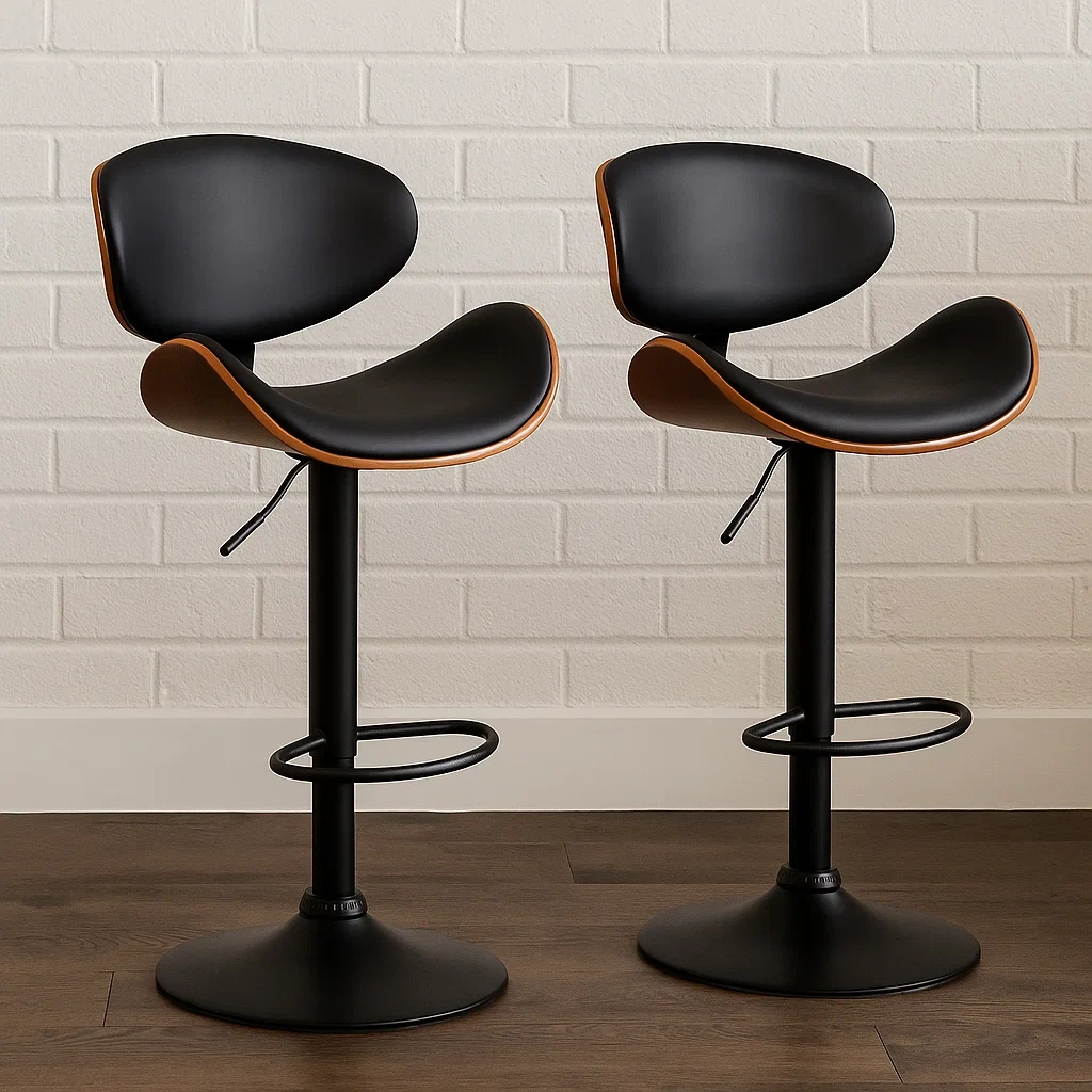 Tabouret haut avec revêtement en similicuir naturel foncé et noir et dossier en métal, pour usage intérieur, 49,5 × 46 × 111 cm - Y1hX0bvvP0dY