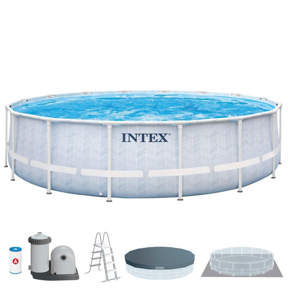 Intex 488x122cm runder, röhrenförmiger PVC-Aufstellpool, Grau, mit Filterpumpe