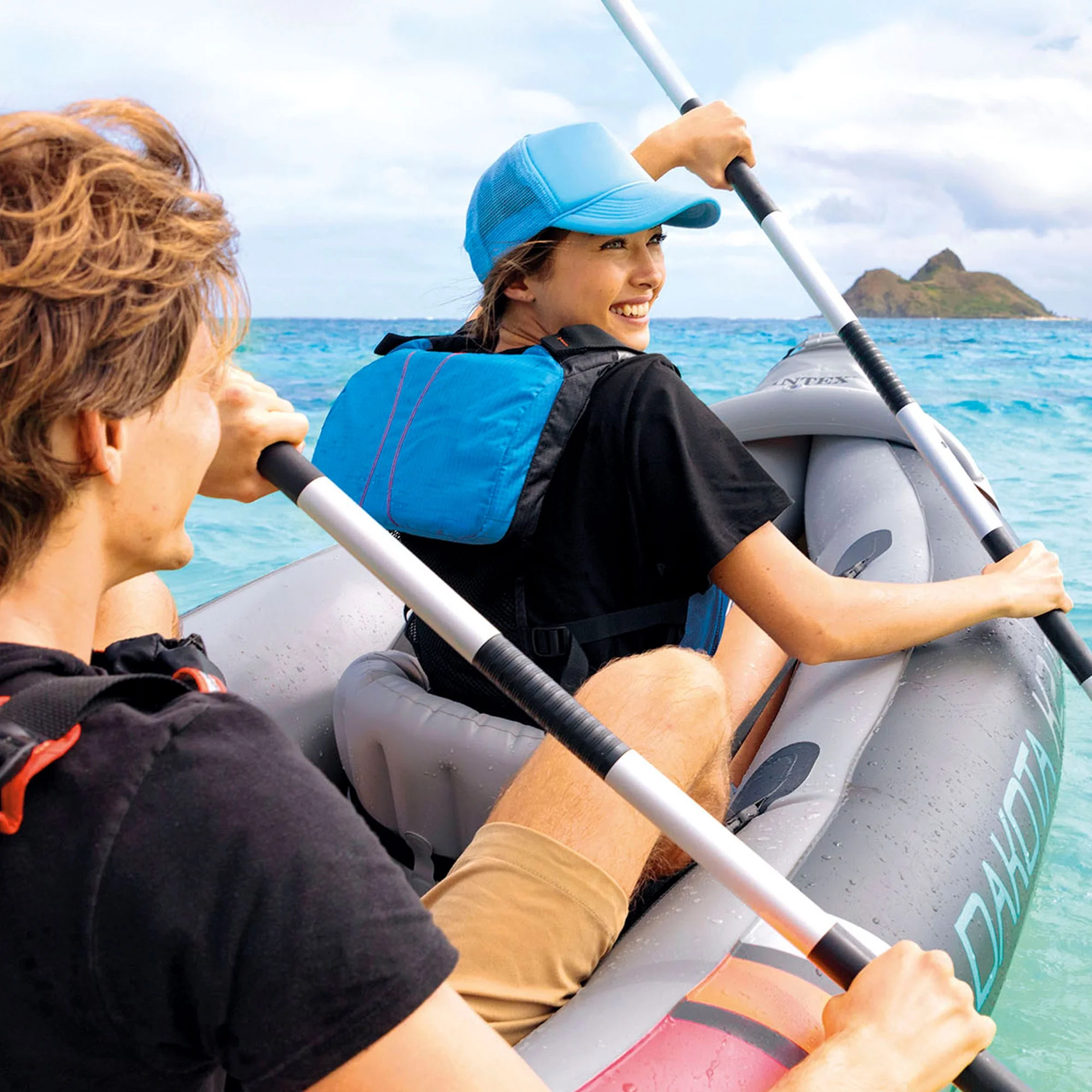 Intex Dakota K2 aufblasbares Vinyl-Kajak für 2 Personen (Modelljahr 2025) mit Paddeln und Pumpe – Neuwertig (geöffneter Karton)