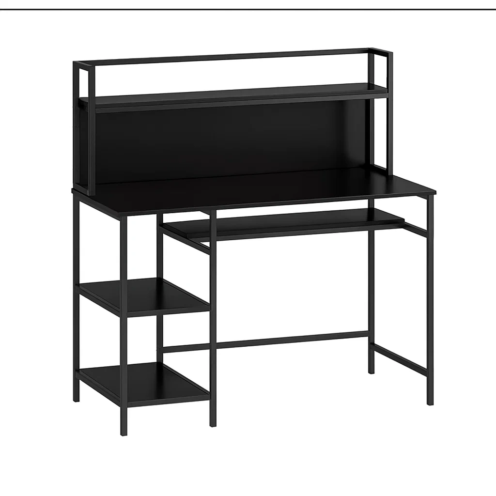 Bureau d'ordinateur noir avec étagères et 3 étagères latérales, 120 x 55 x 120 cm - nDpCTrw310yf