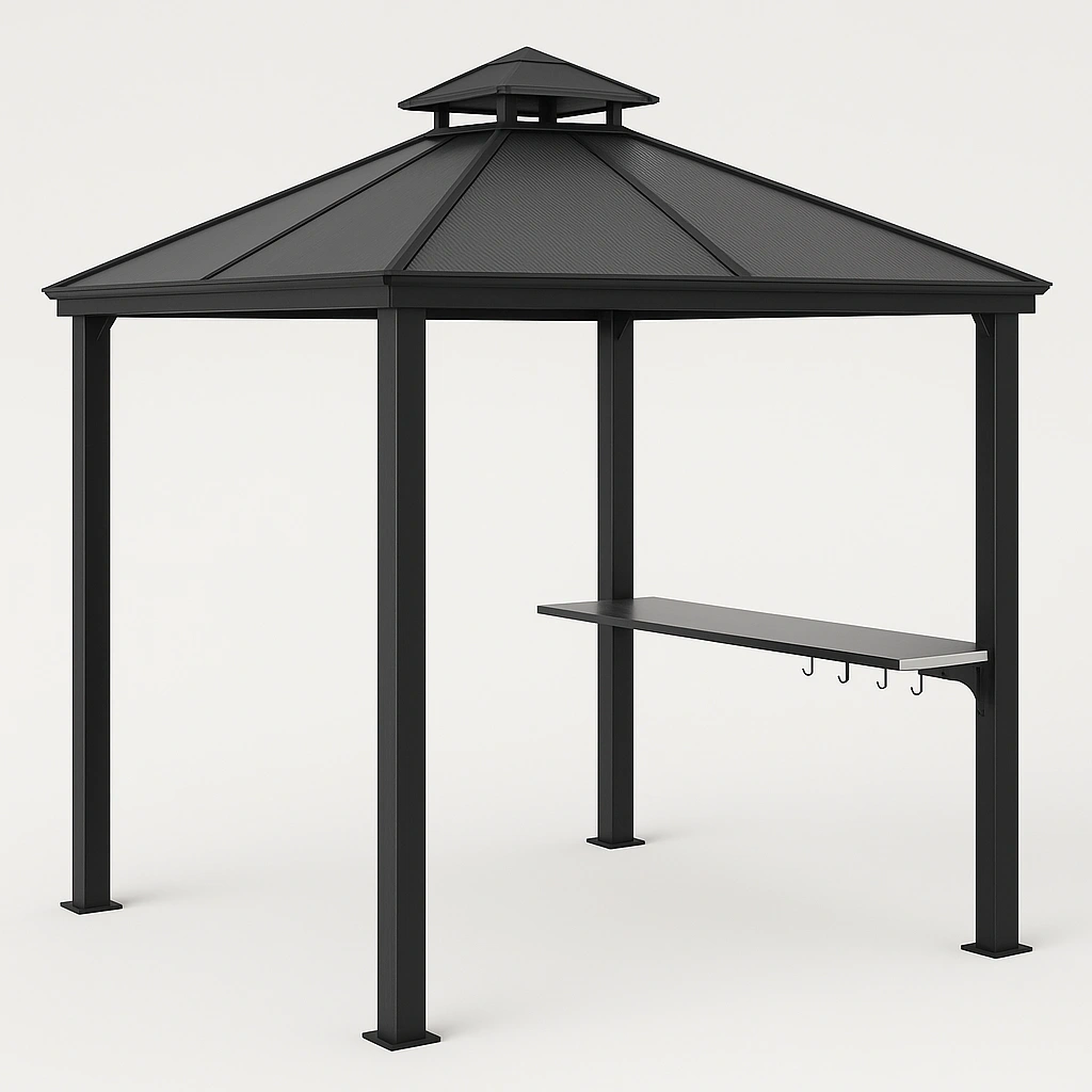 Abri de jardin barbecue en métal noir avec grilles et crochets, 2,5 x 2,5 x 2,8 m - CmuzMMo549Pz