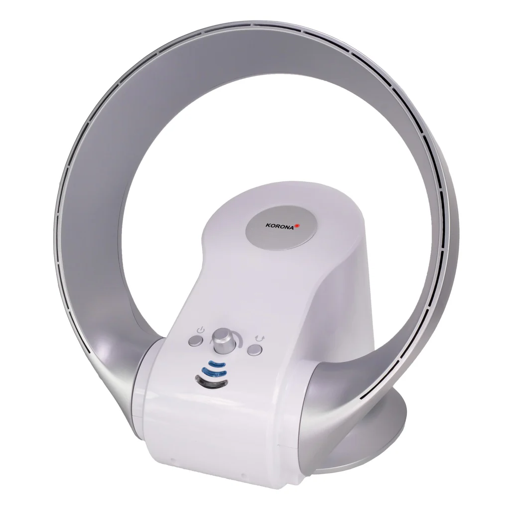 Korona 81008, 2025, blattloser Wand- und Tischventilator. 26 W. Silber und Weiß.