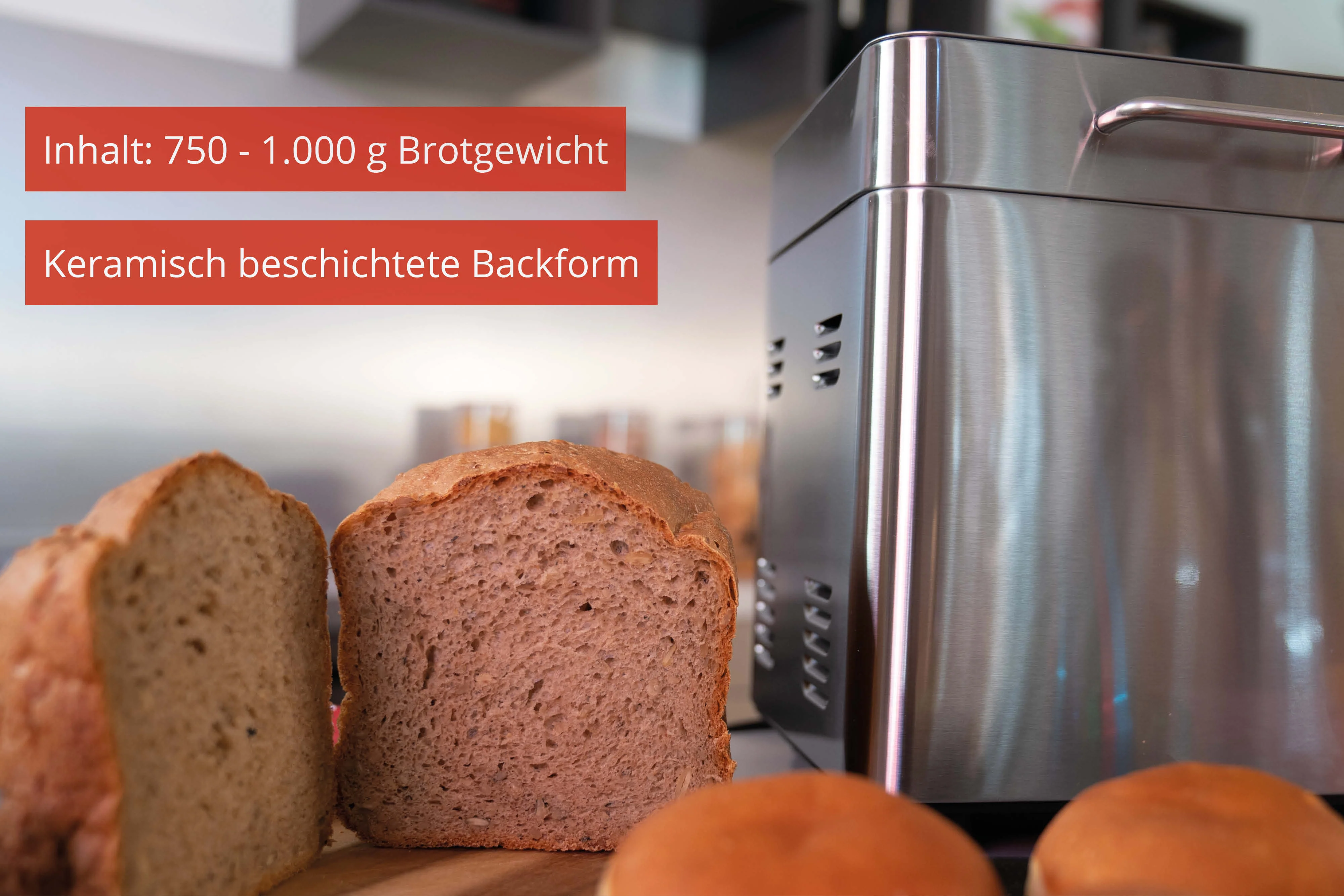 Backmeister® Edel Brotbackautomat 2025 aus Edelstahl. 550 W. 16 Automatikprogramme.