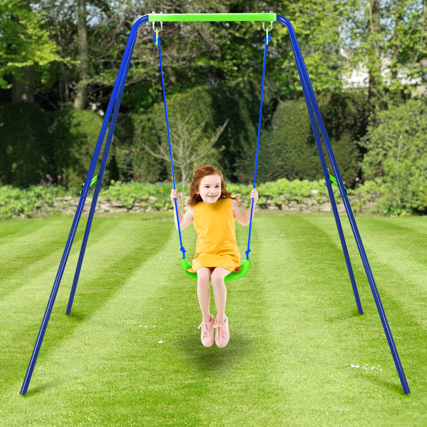 Kinder-Gartenschaukel + Spielset aus Metall für Kinder ab 3 Jahren, Outdoor-Spielzeug, 142 x 142 x 180 cm, Tragkraft bis zu 45 kg