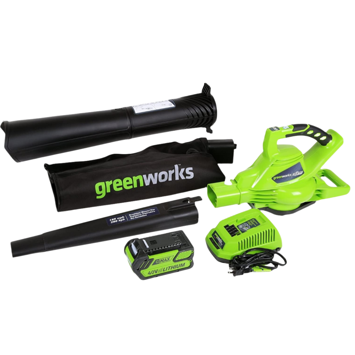 40-V-Akku-Laubbläser/Staubsauger, 185 MPH variable Geschwindigkeit, 4,0-Ah-Akku und Ladegerät inklusive, Modell 24322