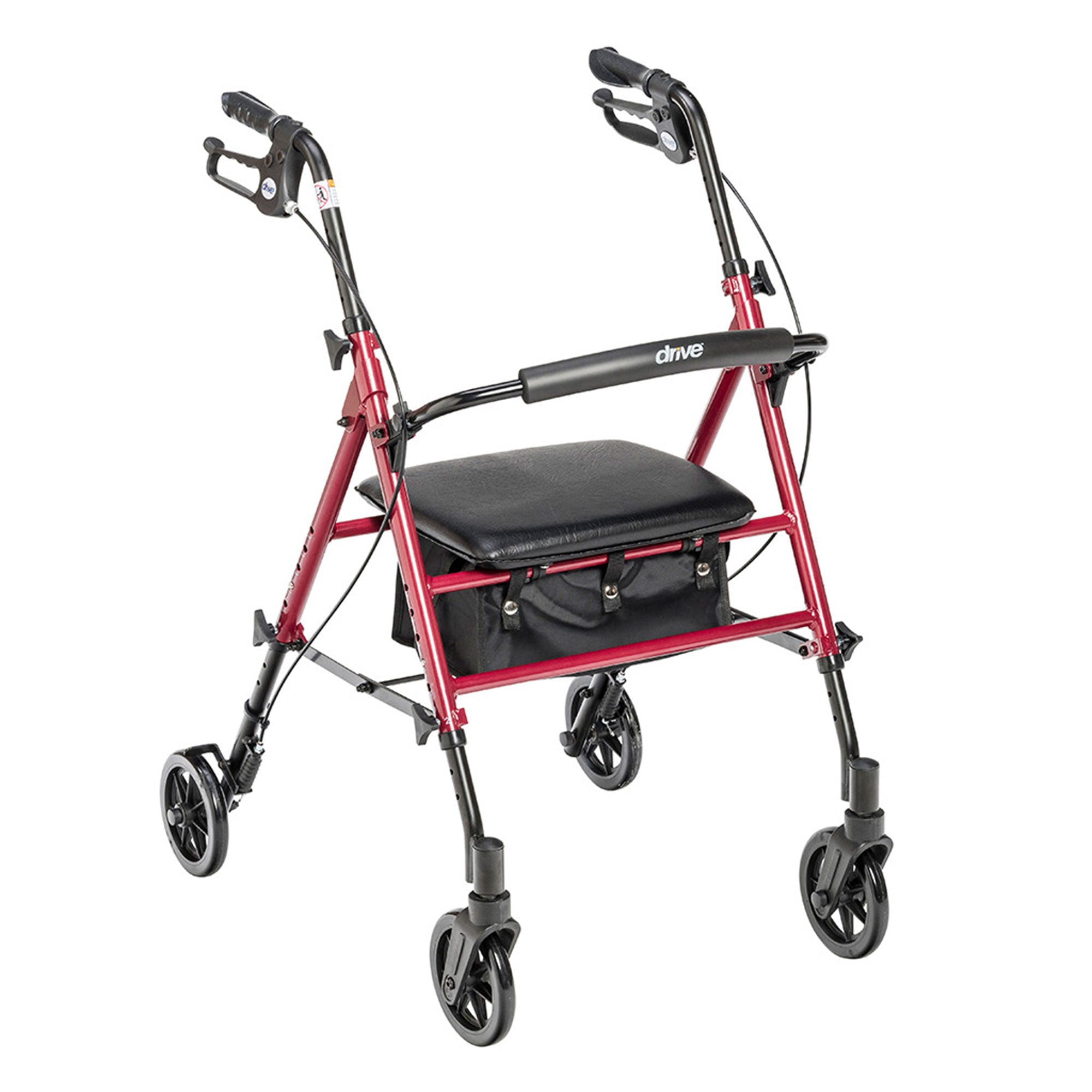 Höhenverstellbarer Aluminium-Rollator 2025 mit 15-cm-Rädern, rot – Drive Medical