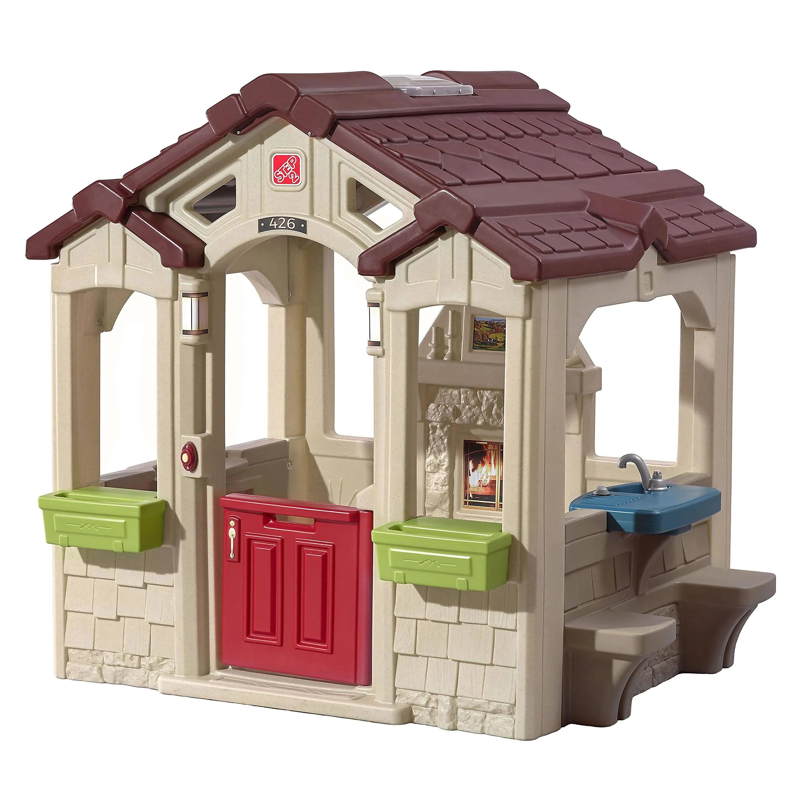 Step2 Charmantes Cottage-Spielhaus 2025 – Kinderspielhütte mit Küche und Kamin