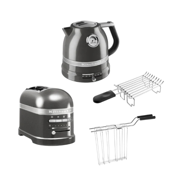 KitchenAid Artisan Frühstücksset 2025, bestehend aus Wasserkocher 5KEK1522, 2-Schlitz-Toaster 5KMT2204 und Brötchentoaster.