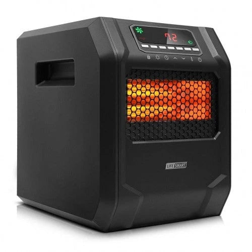 LIFE SMART Infrarot-Heizstrahler mit 6 Quarzheizelementen, LED-Digitalanzeige, Schnellheizfunktion mit Fernbedienung und Timer, Thermostatsystem mit Kipp- und Überhitzungsschutz für Zuhause