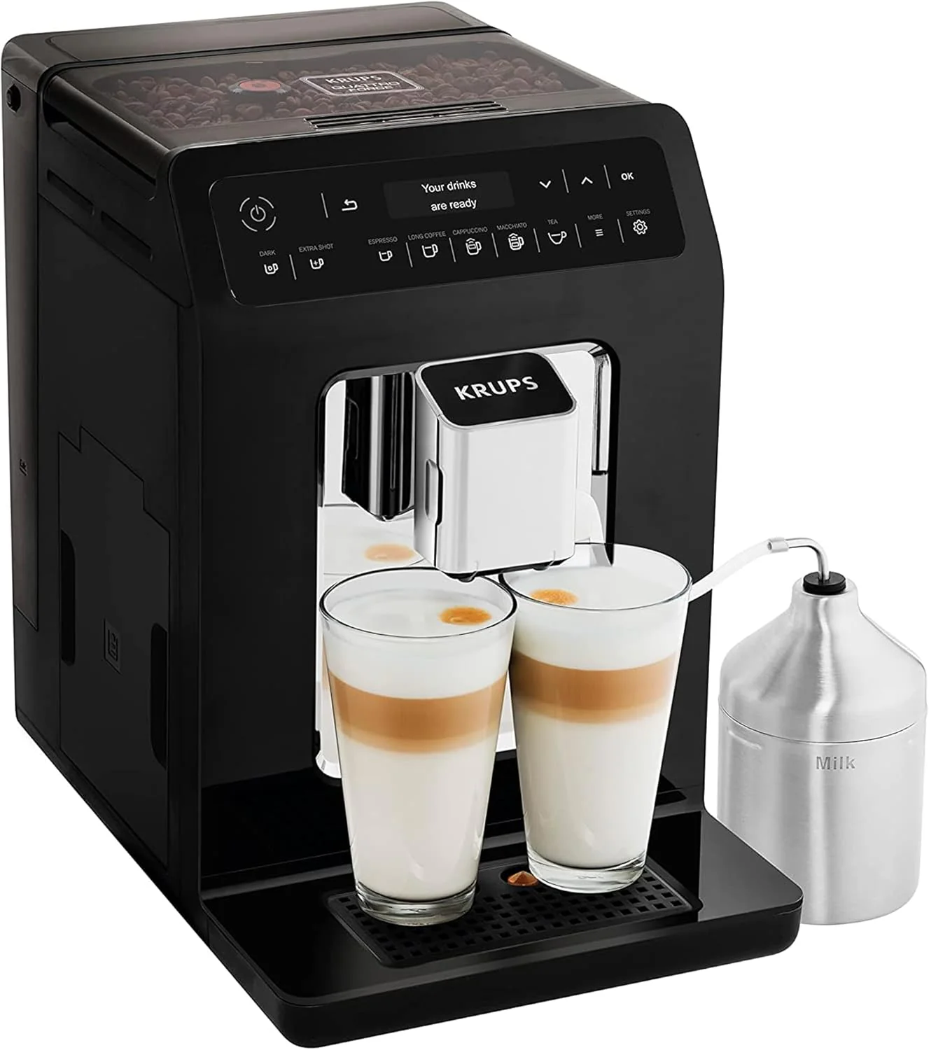 Krups Evidence Kaffeevollautomat 2025 | OLED-Display mit Barista Quattro Force Technologie | 12 Kaffeesorten | 3 Teesorten | Cappuccino auf Knopfdruck | 2-Tassen-Funktion | Schwarz
