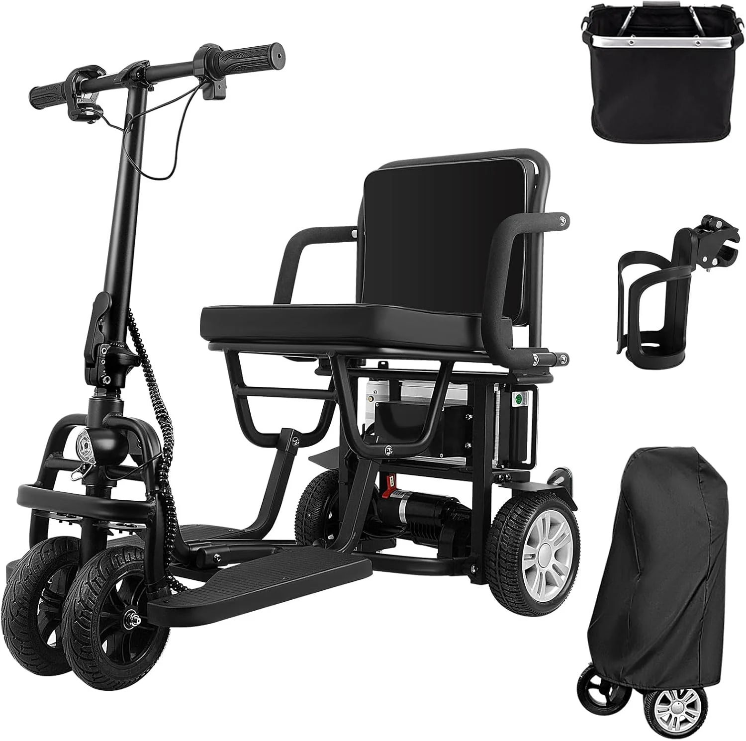 2025 WISGING Elektromobil für Erwachsene – Zusammenklappbar ohne Demontage – Tragbarer und effizienter Reisescooter – 25 km Reichweite (mit Korb, Getränkehalter und Abdeckung)