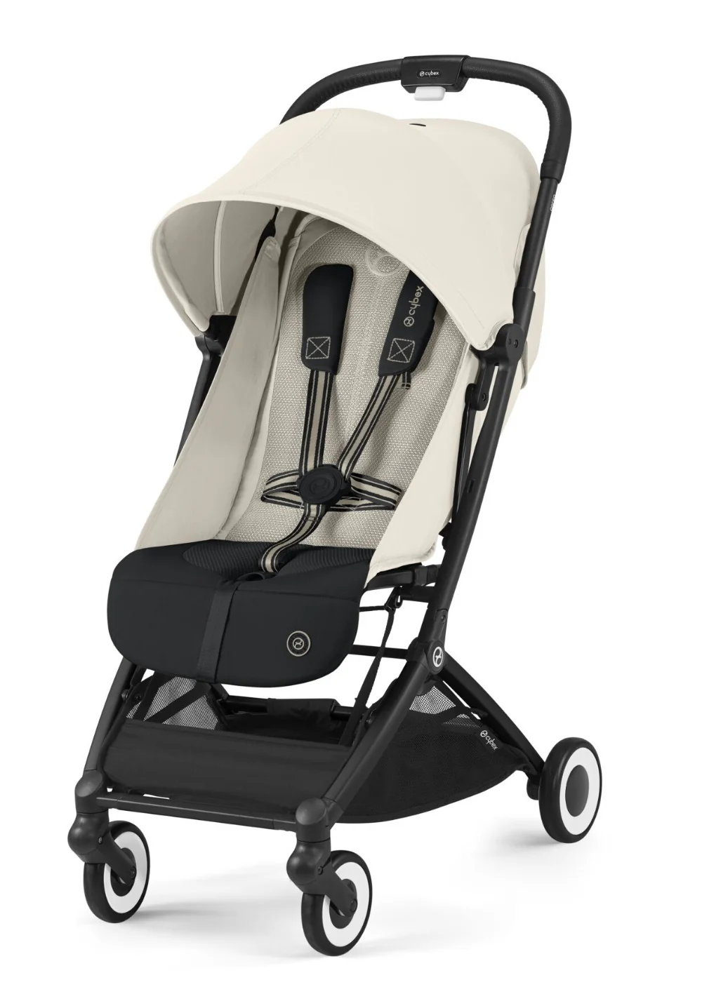 Orfeo Kinderwagen, Modelljahr 2025, schwarz / weißes Canvas