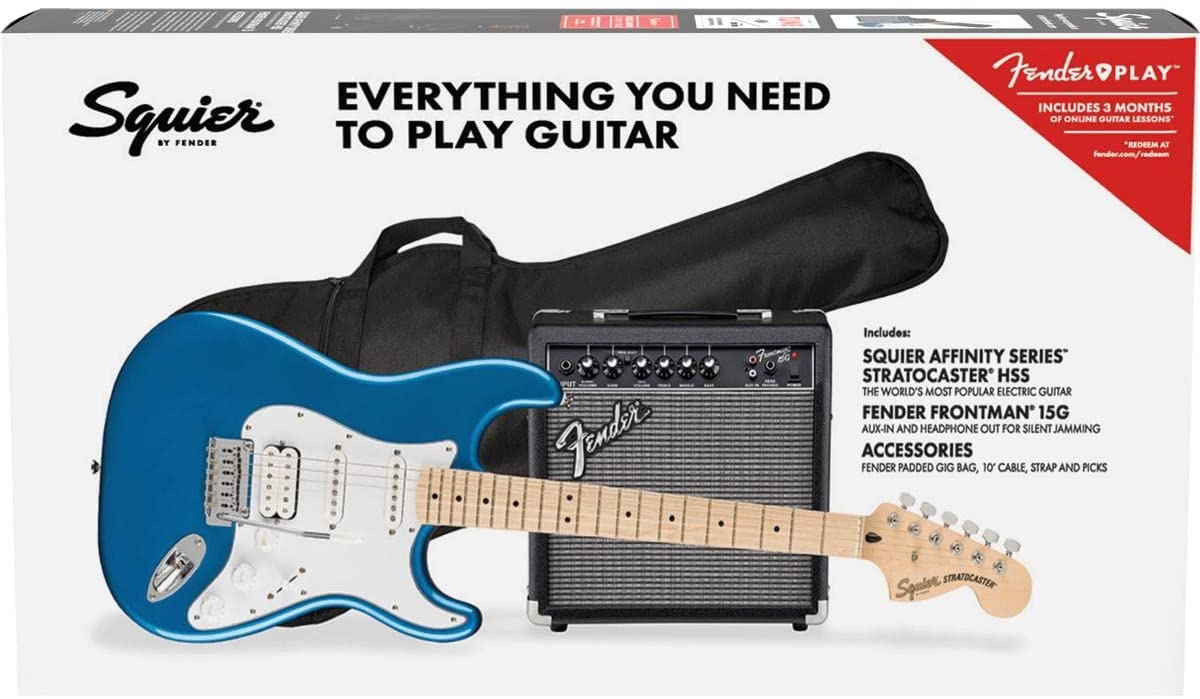 Squier by Fender Affinity Series Stratocaster Pack, HSS, Ahorngriffbrett, Lake Placid Blue
