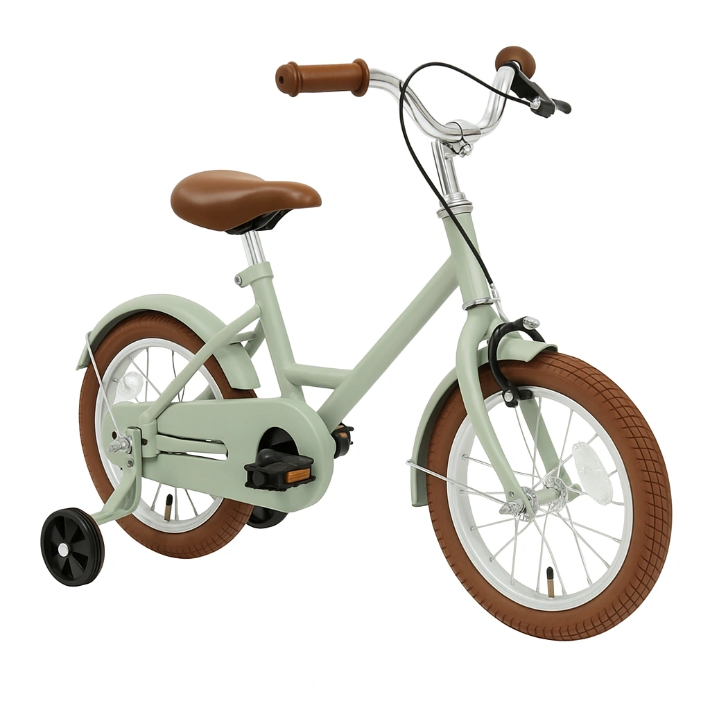16-Zoll-Kinderfahrrad aus hellgrünem Metall mit braunem Sattel - MAPhavWy83yd