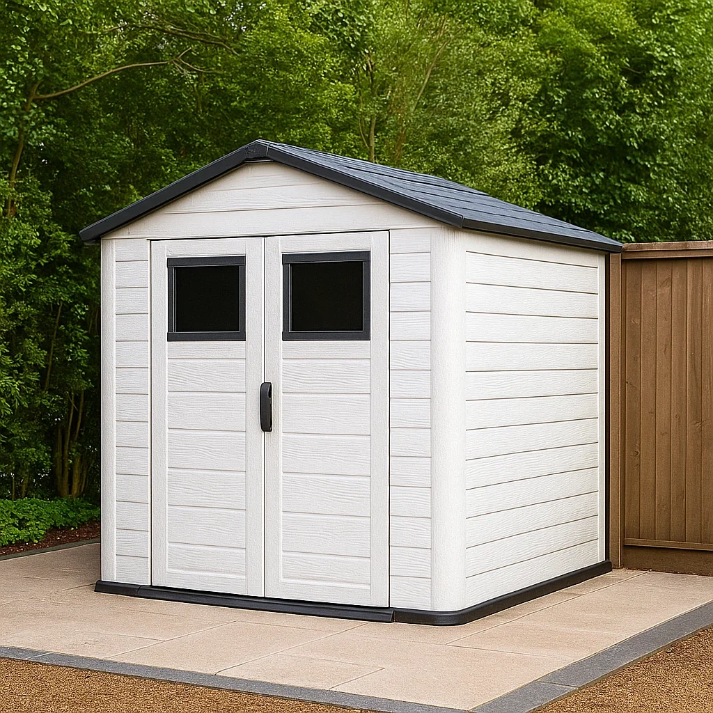 Abri de jardin en résine, de forme rectangulaire, coloris noir et blanc, toit à deux pans, autoportant, dimensions 180 x 170 x 220 cm, pour le rangement de jardin - CSUlHzXBI2um