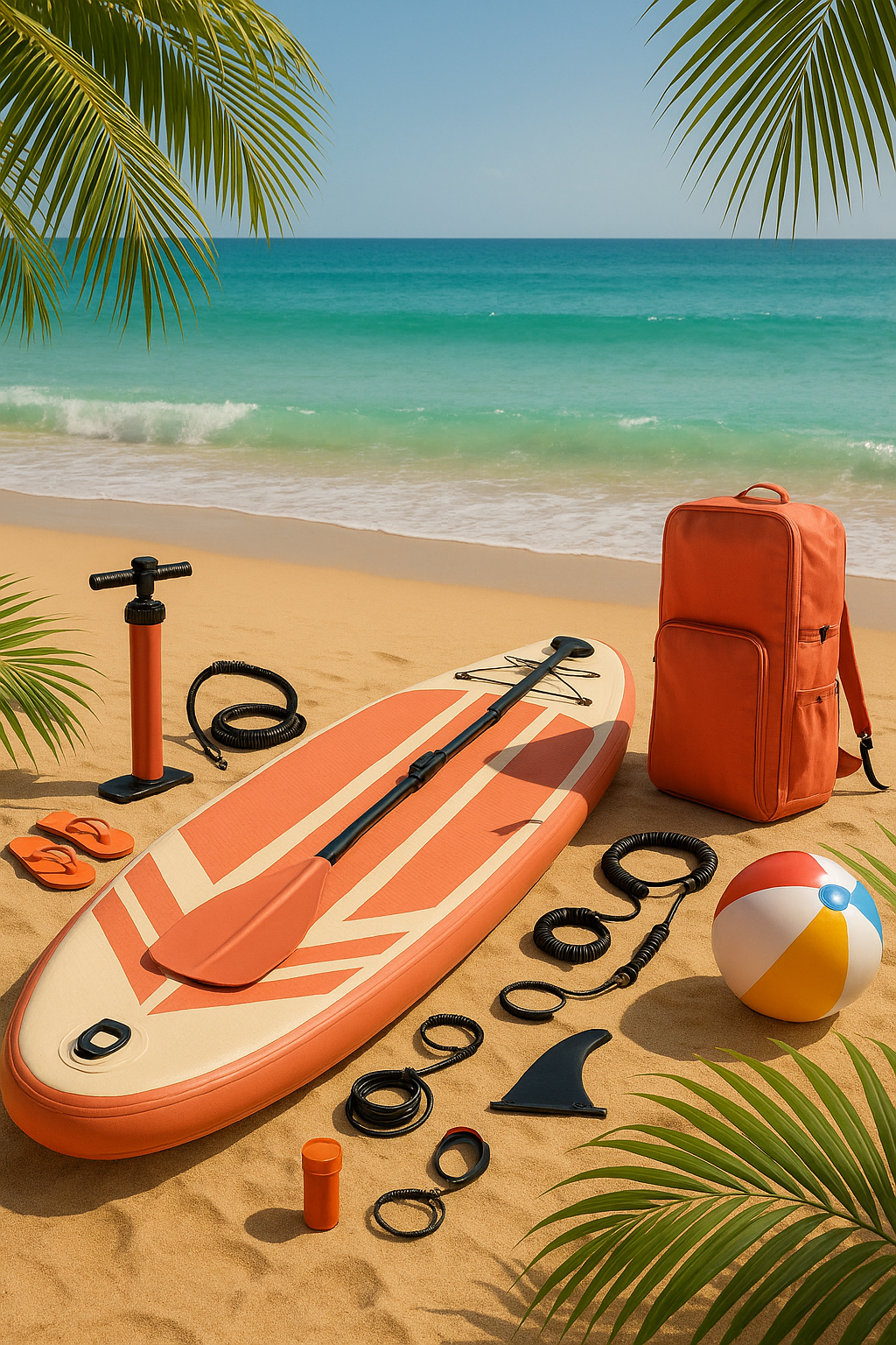 Paddle gonflable en PVC orange crème pour la plage et la mer 320x84x15cm vWwRKet540yd