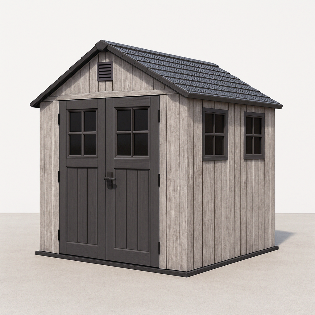 Abri de jardin en résine 220x220x252 cm gris/bois foncé lQNRKfW402IT