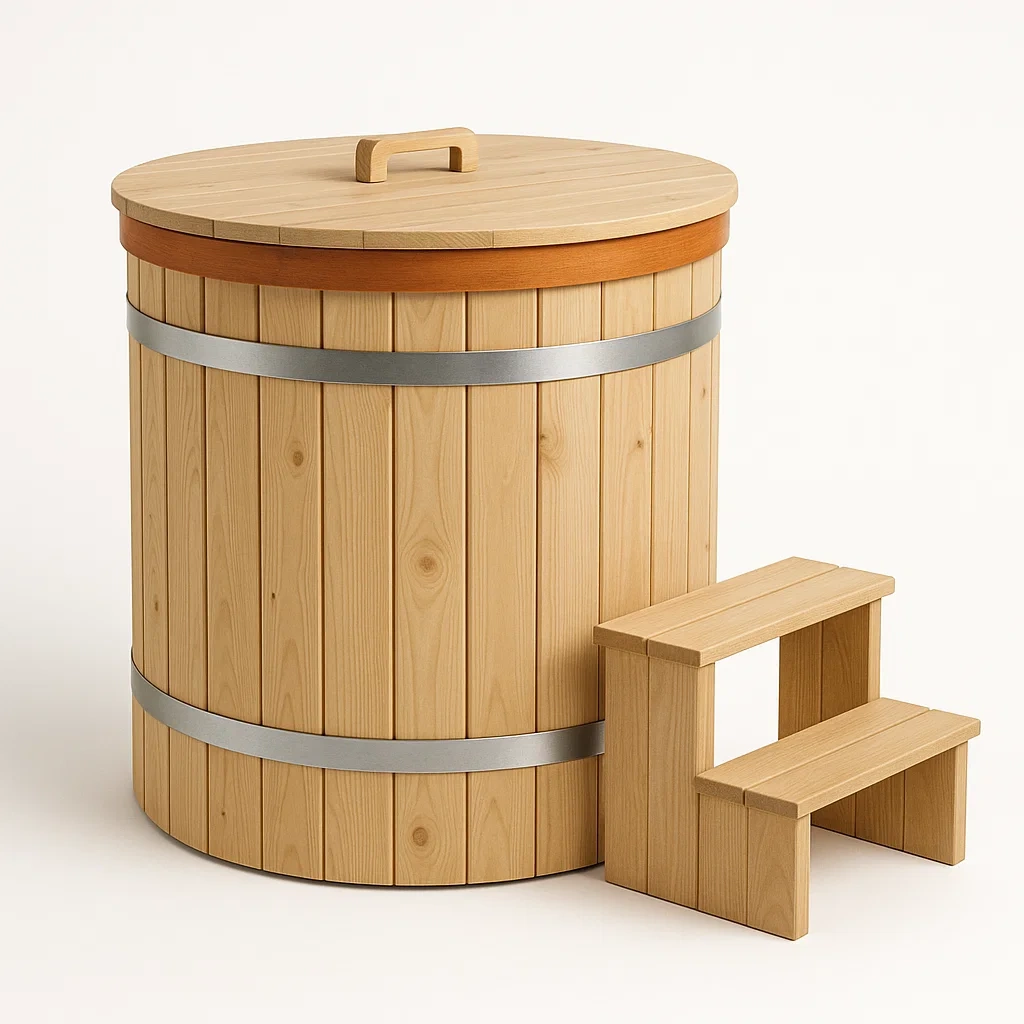 Starre Whirlpools 100x100x120 cm 1 quadratische runde helle Holzwanne SjEN439uX